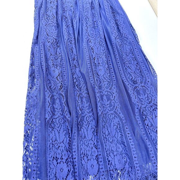 Merokeety Maxi Dress Lace Overlay Indigo Blue Boho Crochet Fringe Knit V Neck L - Picture 13 of 16